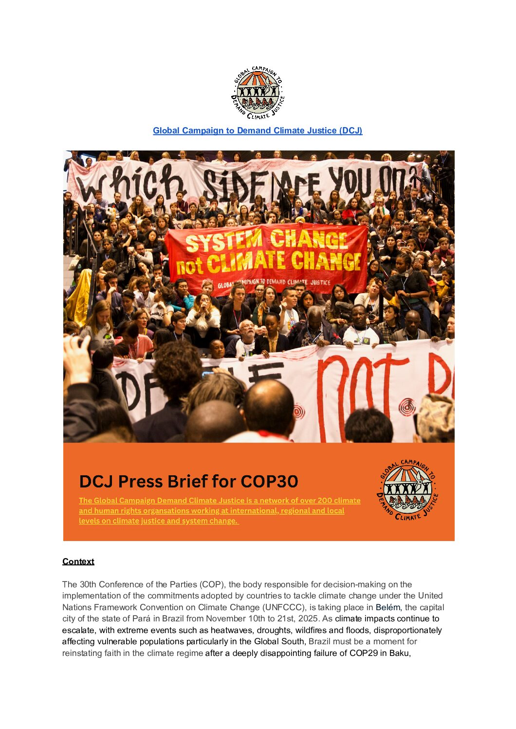 DCJ Press brief for COP30