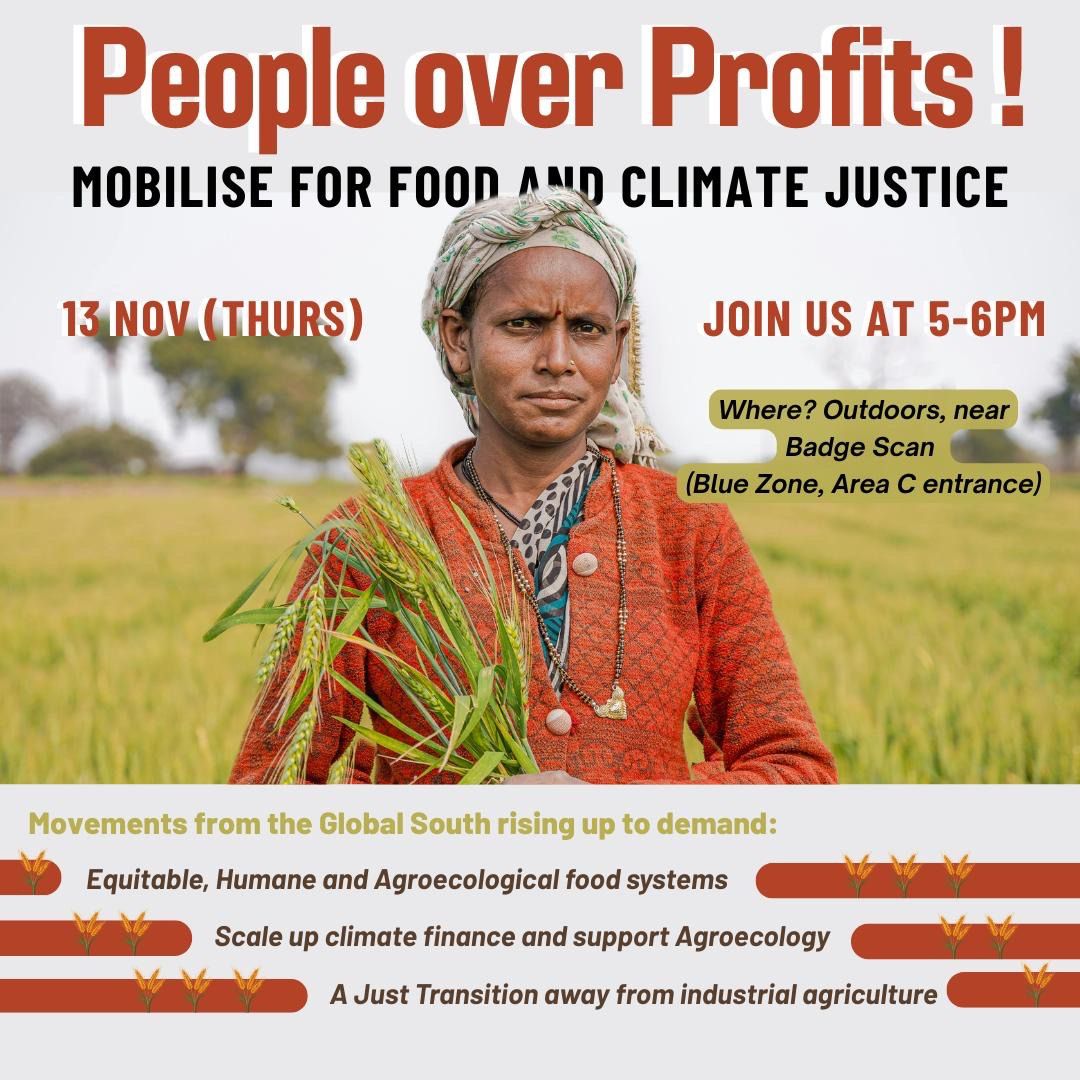 Climate activists at COP30 demand ‘Food for People, Not for Profit!’